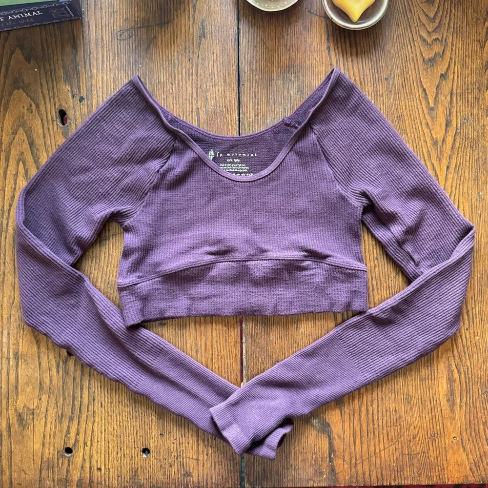 Free People Movement Hop to it long sleeve Crop Top XS/S Purple brushed maroon